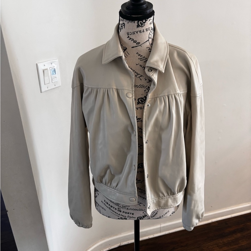 Bagatelle Beige Leather Bomber Jacket Small